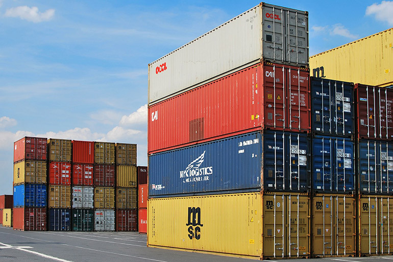 Colorful ocean containers at port