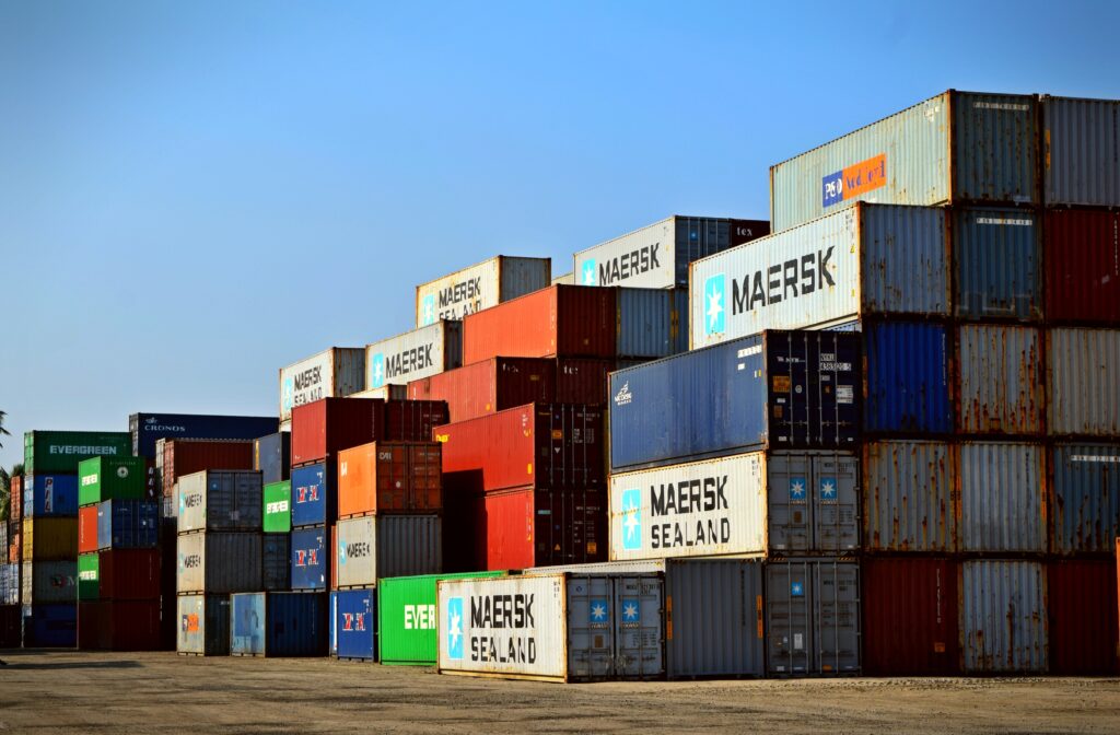 Shipping containers at port container terminal