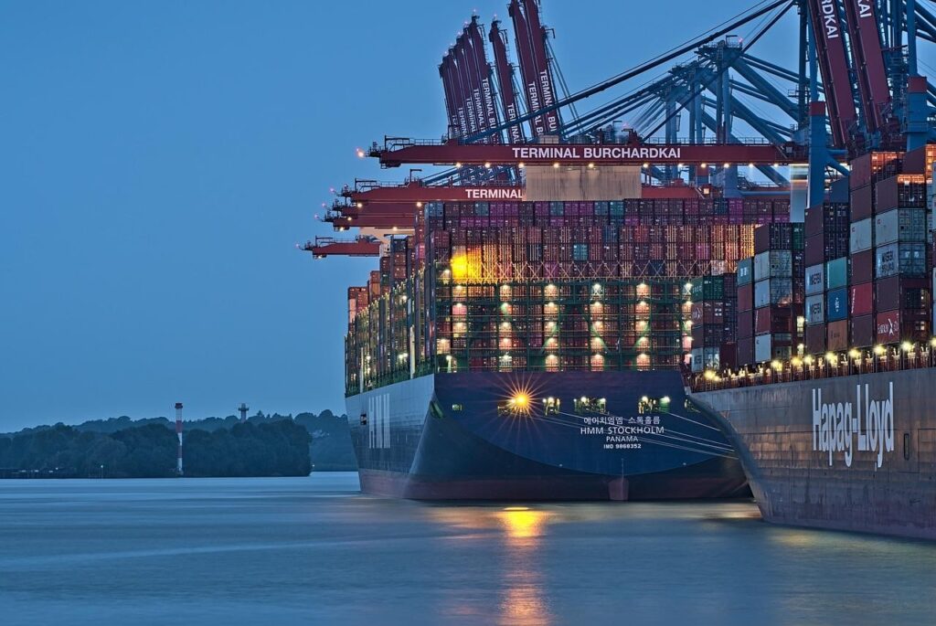 Two ocean vessel with containers at port