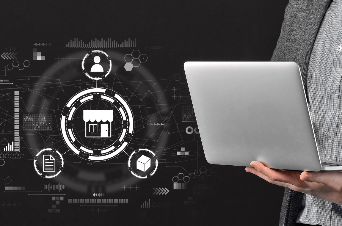 Laptop screen showcasing graphics of MyDello's game-changing logistics technology.