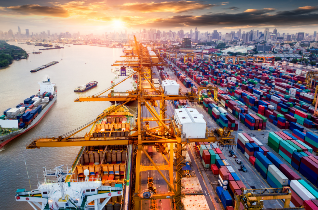 Shipping vessel filled to capacity with containers, emphasizing the need for handling customs delays effectively.