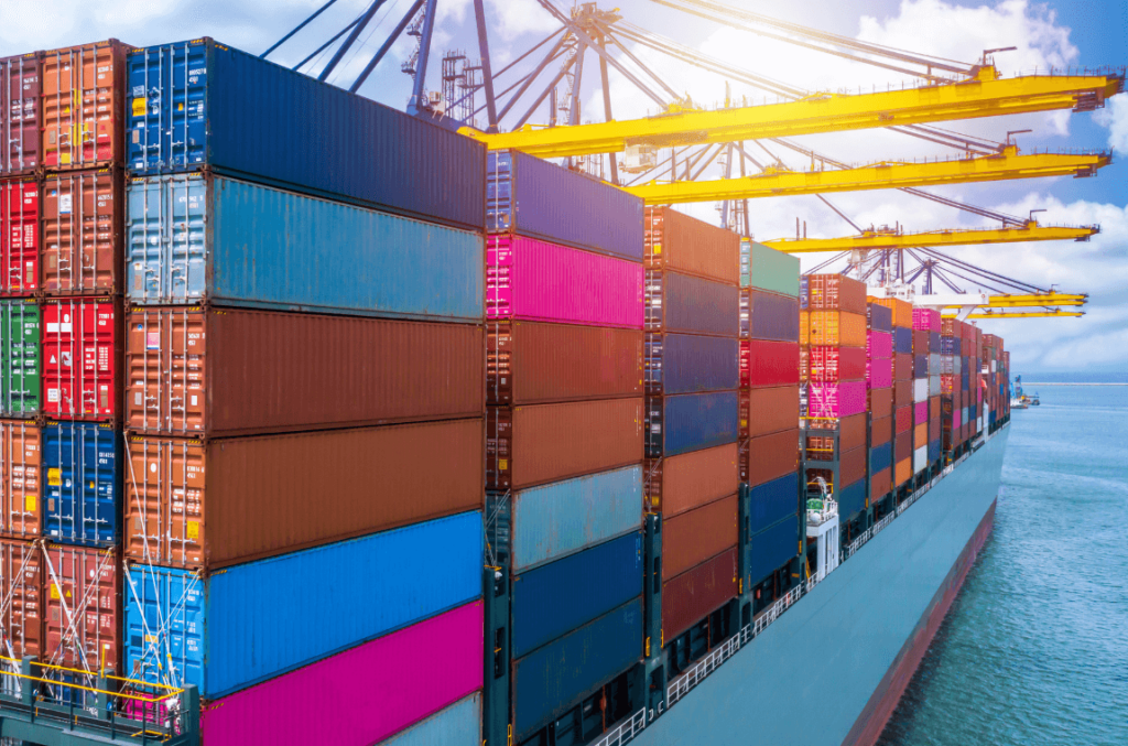 Cargo ship loaded with shipping containers, symbolizing efficient cost control in transportation.