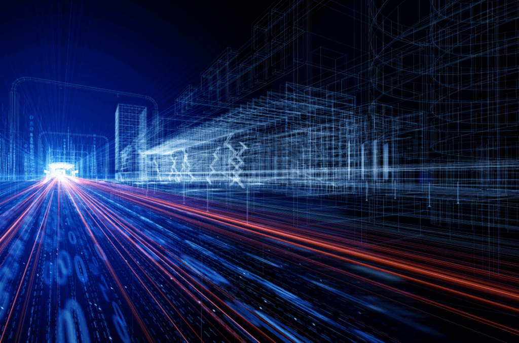 Futuristic neon-lit truck on a highway, embodying MyDello's cutting-edge logistics technology